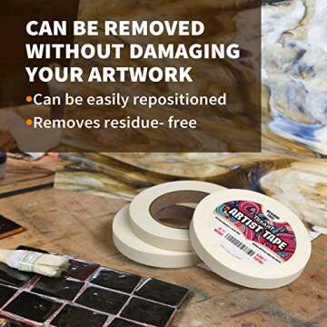 TSSART 3 Pack White Artist Tape - Masking Artists Tape for Drafting Art Watercolor Painting Canvas Framing - Acid Free 0.6inch Wide 540FT Long Total