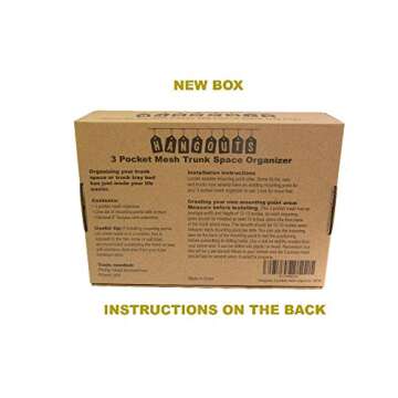 Hang Outs Premium Three Pocket Mesh Storage Net - Black Mesh Three Pocket Trunk Cargo Organizer - fits larger trucks with bungee cords - now with 3 reusable grocery bags