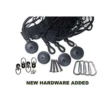 Hang Outs Premium Three Pocket Mesh Storage Net - Black Mesh Three Pocket Trunk Cargo Organizer - fits larger trucks with bungee cords - now with 3 reusable grocery bags