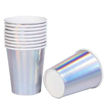 Iridescent Paper Cups 9 oz [50 pack] Disposable Coffee Cup Hot Cold Drinks Tea Water Milk Juice Beverages Holographic Rainbow Party Decorations for Picnic Home Birthday Wedding Anniversary Christmas