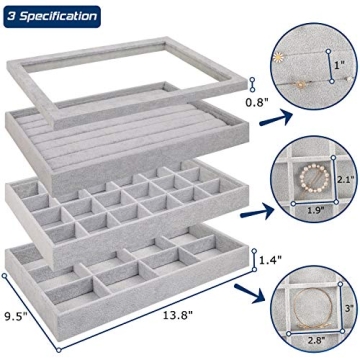 Mebbay Velvet Jewelry Trays Organizer, Set of 3