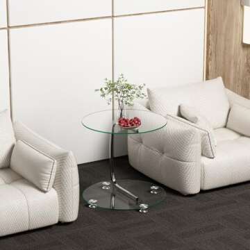 Nidouillet Round Coffee Tables, 2-Tier Glass Top Circle Coffee Table, Simple & Modern Center Table for Living Room Office & Apartment, Small Space