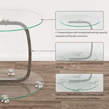 Nidouillet Round Coffee Tables, 2-Tier Glass Top Circle Coffee Table, Simple & Modern Center Table for Living Room Office & Apartment, Small Space