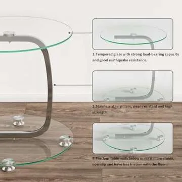 Nidouillet Round Coffee Tables, 2-Tier Glass Top Circle Coffee Table, Simple & Modern Center Table for Living Room Office & Apartment, Small Space