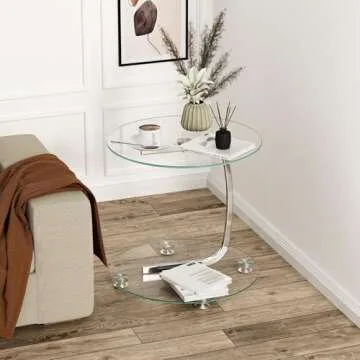 Nidouillet Round Coffee Tables, 2-Tier Glass Top Circle Coffee Table, Simple & Modern Center Table for Living Room Office & Apartment, Small Space