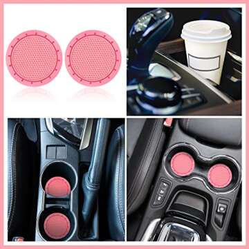 6 Pieces Fluffy Car Accessories Set Fluffy Steering Wheel Cover Soft Fuzz Handbrake Cover Gear Shift Cover Bling Car Mirror Fuzz Car Decoration 2 Pieces Bling Car Pad (Pink, Short Hair)