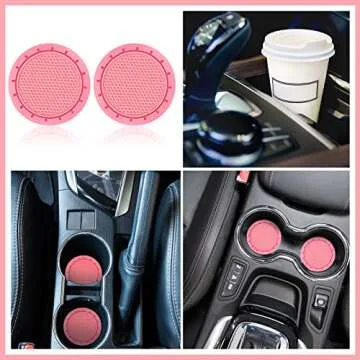 6 Pieces Fluffy Car Accessories Set Fluffy Steering Wheel Cover Soft Fuzz Handbrake Cover Gear Shift Cover Bling Car Mirror Fuzz Car Decoration 2 Pieces Bling Car Pad (Pink, Short Hair)