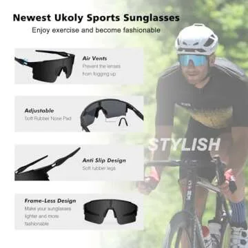 Ukoly Cycling Sunglasses for Men Women with 3 Interchangeable Lenses, Polarized Sports Sunglasses, Baseball Sunglasses (GREY-1 Lens)