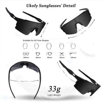 Ukoly Cycling Sunglasses for Men Women with 3 Interchangeable Lenses, Polarized Sports Sunglasses, Baseball Sunglasses (GREY-1 Lens)