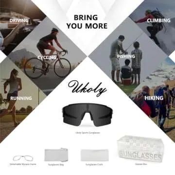 Ukoly Cycling Sunglasses for Men Women with 3 Interchangeable Lenses, Polarized Sports Sunglasses, Baseball Sunglasses (GREY-1 Lens)