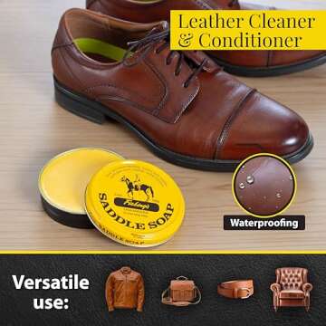 Fiebing's Yellow Saddle Soap for Leather (3.5 oz Tin) - Cleaner & Conditioner to Soften, Protect & Restore Leathercraft, Car Seat, Couch, Shoe, Purse, Boot, Bag & Saddles