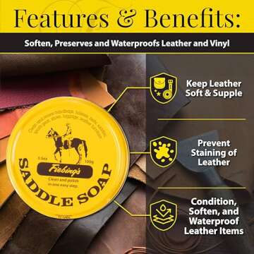 Fiebing's Yellow Saddle Soap for Leather (3.5 oz Tin) - Cleaner & Conditioner to Soften, Protect & Restore Leathercraft, Car Seat, Couch, Shoe, Purse, Boot, Bag & Saddles