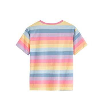 SweatyRocks Women's Casual Rainbow Striped Tee Shirt Top - Multicolor