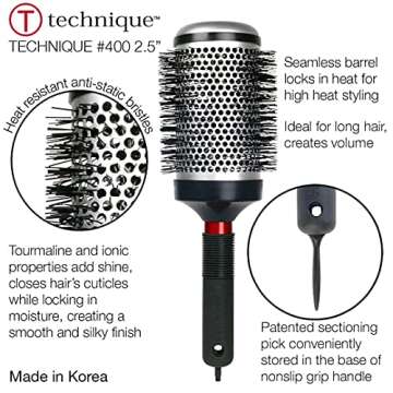Cricket Thermal Hair Brush #400 2.5” for Blow-Drying, Curling, and Styling – Heat-Retaining Barrel with Anti-Static Tourmaline Bristles, Round Thermal Brush, Ideal for All Hair Types