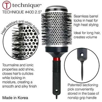Cricket Thermal Hair Brush #400 2.5” for Blow-Drying, Curling, and Styling – Heat-Retaining Barrel with Anti-Static Tourmaline Bristles, Round Thermal Brush, Ideal for All Hair Types