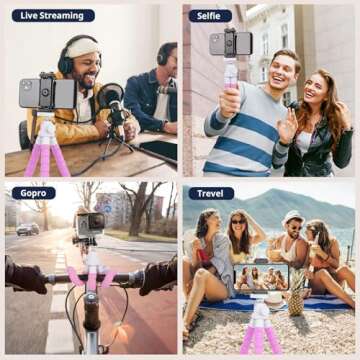 Eicaus Portable and Flexible Phone Tripod Stand for Cellphones, Compact Mini Tripod with Remote for Video Recording, Vlogging and Travel Photography(Pink)