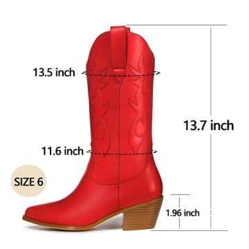Women's Cowgirl Embroidered Western Cowboy Boots, Mid Calf Booties Pointed Toe Chunky Heel Pull On Fashion Design for Ladies, Party and Outdoor