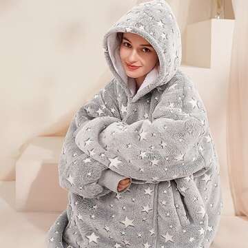Blanket Hoodie women & Man,Premium Sherpa Fleece Oversized Hoodie Blanket With Giant Pocket for Women,Super Cozy and Big Wearable Blanket Hoodie Gift Luminous