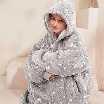Blanket Hoodie women & Man,Premium Sherpa Fleece Oversized Hoodie Blanket With Giant Pocket for Women,Super Cozy and Big Wearable Blanket Hoodie Gift Luminous