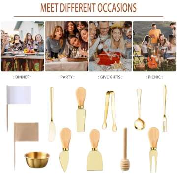 48 Pcs Charcuterie Boards Accessories Butter Spreader Knives Set Stainless Steel Cheese Mini Serving Tongs Spoons Forks Dipping Bowls Toothpick Flags Utensils for Pastry Making Wedding Christmas(Gold)