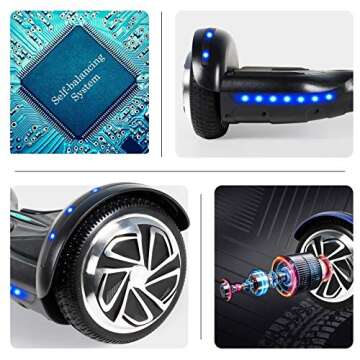 SISIGAD Hoverboard 6.5" Two-Wheel Self Balancing Scooter with Bluetooth and Lights,Black Hover Board