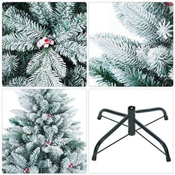 Artificial Christmas Tree,Real Touch Red Berry Tree with Snow Flocked 5FT