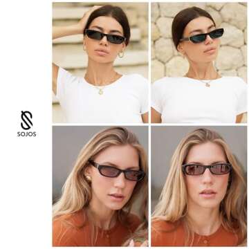 SOJOS Retro Rectangle Polarized Sunglasses for Women Men Vintage Trendy Narrow Y2k Sunnies SJ2363, Black/Grey