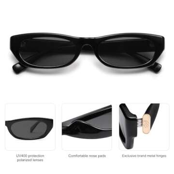 SOJOS Retro Rectangle Polarized Sunglasses for Women Men Vintage Trendy Narrow Y2k Sunnies SJ2363, Black/Grey