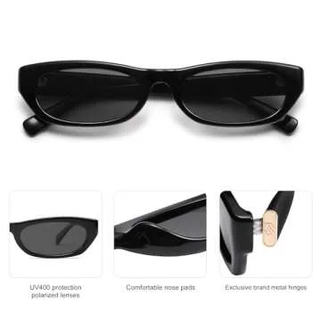 SOJOS Retro Rectangle Polarized Sunglasses for Women Men Vintage Trendy Narrow Y2k Sunnies SJ2363, Black/Grey