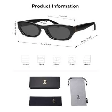 SOJOS Retro Rectangle Polarized Sunglasses for Women Men Vintage Trendy Narrow Y2k Sunnies SJ2363, Black/Grey