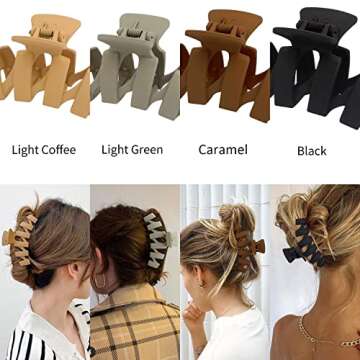 SuPoo Large Matte Claw Hair Clips for Thick Hair - 4.7" Jumbo Jaw Clamps With Strong Hold, Cute Big ...