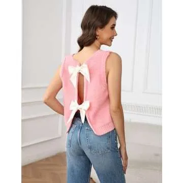 Lianlive Women's Stylish Sweater Vest with Bow Tie Back