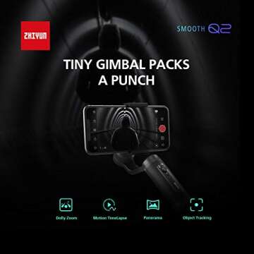 Zhiyun SMOOTH-Q2 3-Axis Handheld Gimbal Stabilizer for Smartphone, iPhone XS/XS MAX/XR/8P/8, Samsung Galaxy S10 S9+ S8+ with Time-lapse Vertigo Shot Object Tracking Panorama, Runtime 17h (with tripod)