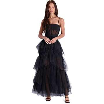 BCBG Max Azria OLY Women’s Tiered Ruffle Tulle Sleeveless Gown Black Size 6