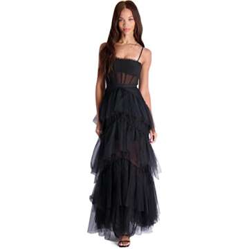 BCBG Max Azria OLY Women’s Tiered Ruffle Tulle Sleeveless Gown Black Size 6
