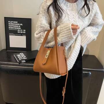 Trendy Vintage Bucket Bag Women's Crossbody Bucket Bag Work Handbag Carry all Shoulder Bag with Adju...