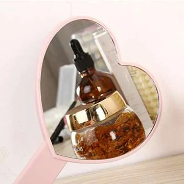 TBWHL Heart-Shaped Travel Handheld Mirror, Cosmetic Hand Mirror with Handle (Pink, 1Pack)