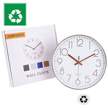 jomparis Modern 12" Battery Operated Non-Ticking Silent Sweep Movement Wall Clock Decorative for Office,Kitchen, Living Room, Bedroom, Bathroom Plastic Frame Glass Cover (Silver,Arabic Numeral)