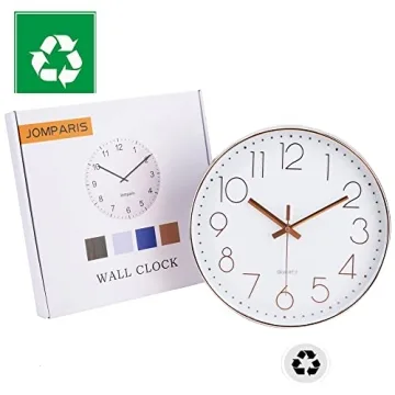 jomparis Modern 12" Battery Operated Non-Ticking Silent Sweep Movement Wall Clock Decorative for Office,Kitchen, Living Room, Bedroom, Bathroom Plastic Frame Glass Cover (Silver,Arabic Numeral)