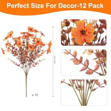 Fall Flowers Artificial for Decoration,Faux Artificial Flowers for Outdoors,Realistic Autumn Fall Leaves Silk Daisy,Thanksgiving Garden Flower Pot Fake Plants,Front Porch,Courtyard,Patio,Lawn (orange)
