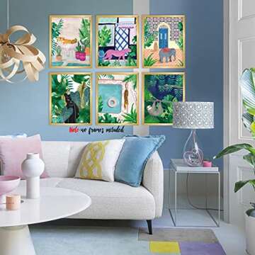 YIMEHDAN Moroccan Jungle Animal Wall Art Print - Leopard Tiger Bear Elephant Sloth Canvas Print - Fo...