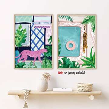 YIMEHDAN Moroccan Jungle Animal Wall Art Print - Leopard Tiger Bear Elephant Sloth Canvas Print - Forest Animal Tropical Plant Artwork for Kids Bedroom Decor (Set of 6) - Unframed - 8X10 inch