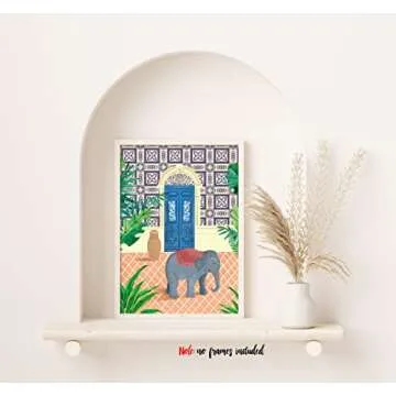 YIMEHDAN Moroccan Jungle Animal Wall Art Print - Leopard Tiger Bear Elephant Sloth Canvas Print - Forest Animal Tropical Plant Artwork for Kids Bedroom Decor (Set of 6) - Unframed - 8X10 inch