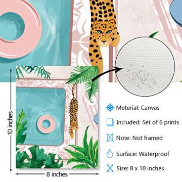 YIMEHDAN Moroccan Jungle Animal Wall Art Print - Leopard Tiger Bear Elephant Sloth Canvas Print - Forest Animal Tropical Plant Artwork for Kids Bedroom Decor (Set of 6) - Unframed - 8X10 inch