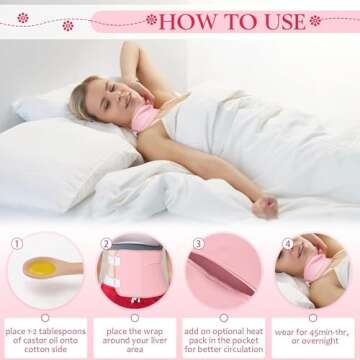 HIDOVETEC Castor Oil Pack Wrap for Abdomen and Neck Set, Organic Cotton, Adjustable,Reusable, Fit Fifferent Waist Sizes, Leakproof(Castor Oil Not Included), 2Pcs Pink