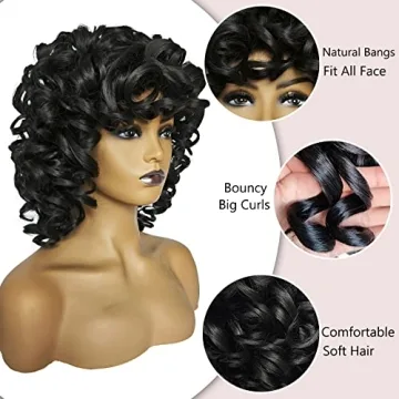 KEAT Short Curly Wig for All Occasions with Bangs