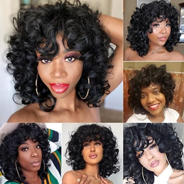 KEAT Short Curly Wig for All Occasions with Bangs
