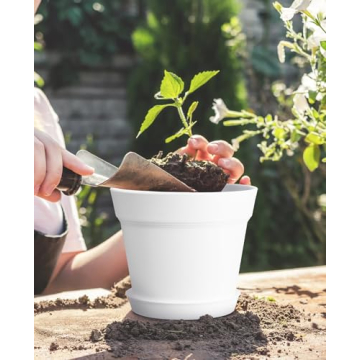 Homenote Pots for Plants, 15 Pack 6 Inch Plastic Planters with Multiple Drainage Holes and Trays,Plant Pots for All Home Garden Flowers Succulents (White)