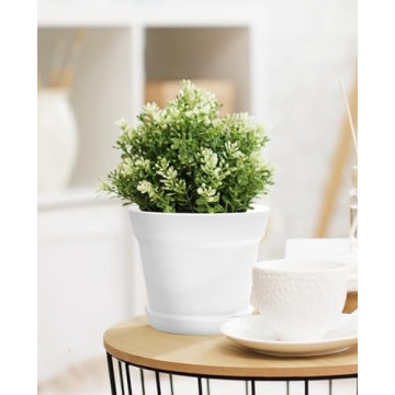 Homenote Pots for Plants, 15 Pack 6 Inch Plastic Planters with Multiple Drainage Holes and Trays,Plant Pots for All Home Garden Flowers Succulents (White)