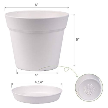 Homenote Pots for Plants, 15 Pack 6 Inch Plastic Planters with Multiple Drainage Holes and Trays,Plant Pots for All Home Garden Flowers Succulents (White)